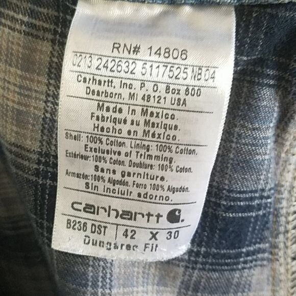 Carhartt Dungaree Fit Jeans Flannel Lined Denim Straight Leg Cargo Men's 42 x 30 - Picture 9 of 13